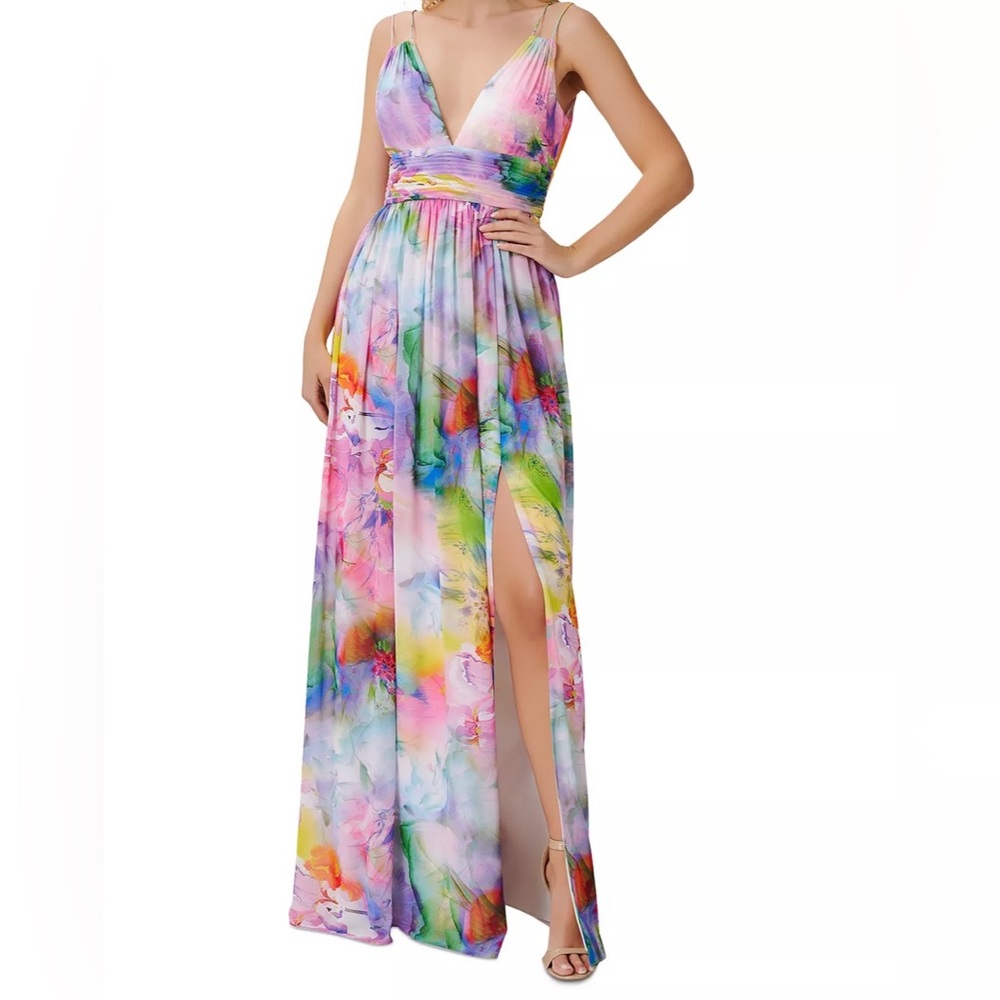 Aidan Mattox watercolor maxi-dress. Size 14 NWT